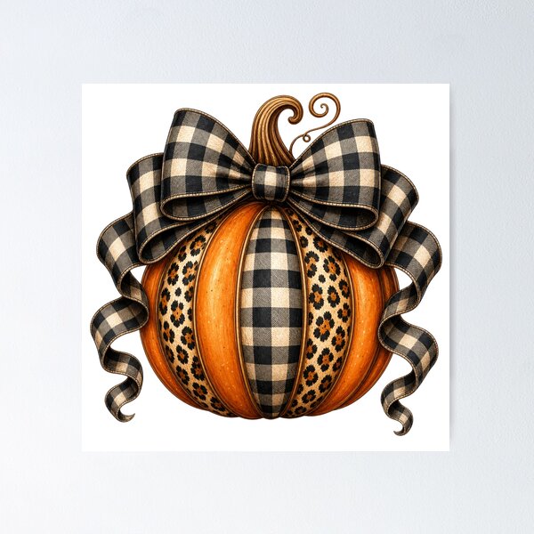 Item preview, Leopard Print Pumpkin with Buffalo Plaid Bow – Chic Fall Autumn Design designed and sold by Heather Renees Designs.