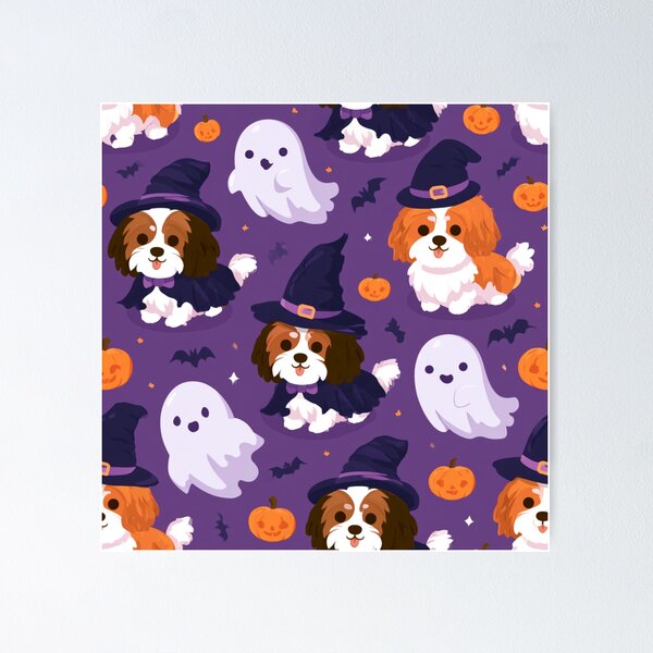 Item preview, Cute Halloween Witch Dog Puppy Ghost Pattern designed and sold by NicolasGlowArt.