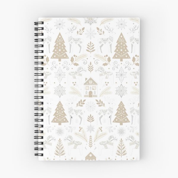Item preview, Seamless Scandinavian Christmas Folk Art Pattern with White Reindeer, Dala Horses, and Silver Trees  designed and sold by VibranPalette.