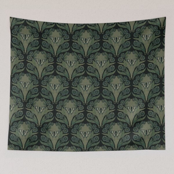 Item preview, Dark Heritage Floral Butterflies in Teal and Green designed and sold by somecallmebeth.