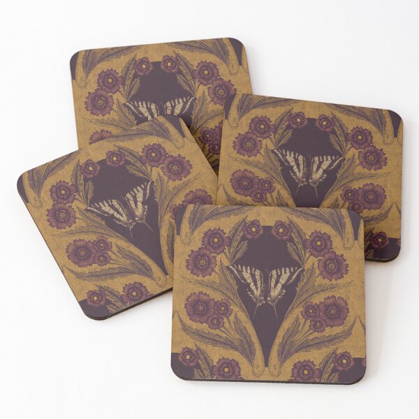 Item preview, Dark Heritage Floral Butterflies in Mustard Yellow and Burgundy designed and sold by somecallmebeth.