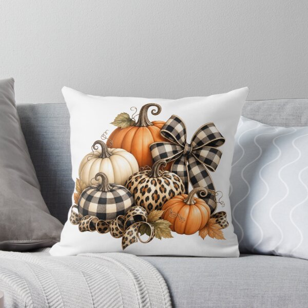 Item preview, Leopard Print and Buffalo Plaid Pumpkins with Gingham Bow – Chic Fall Autumn Design designed and sold by Heather Renees Designs.