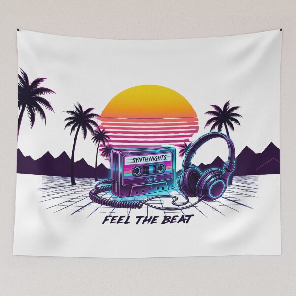 Item preview, Feel The Beat | Retro 80s Cassette & Headphones Synthwave designed and sold by scarben.