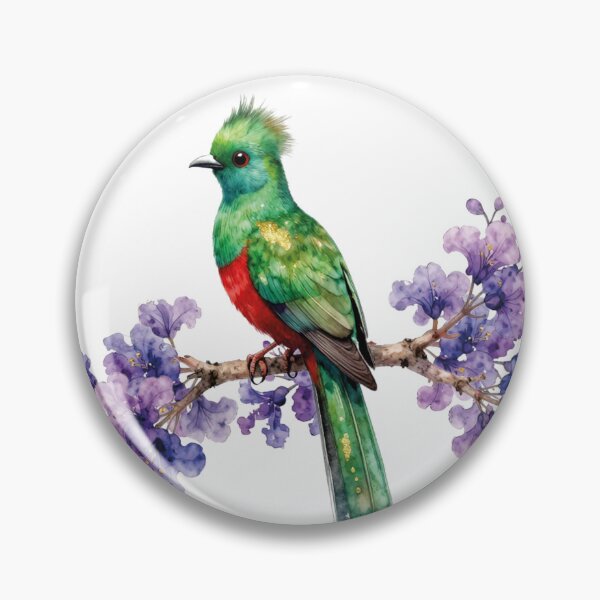 Item preview, Watercolor resplendent Quetzal bird purple jacaranda flowers designed and sold by WildArtIT.