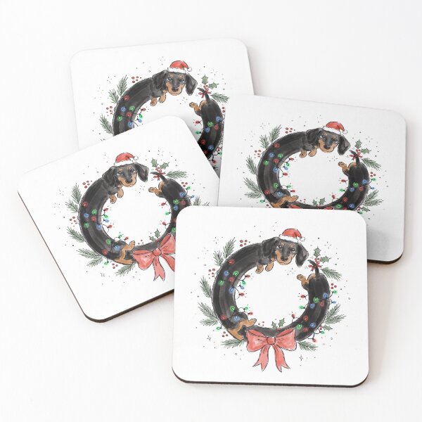 Item preview, Black and Tan, Dachshund Christmas Wreath designed and sold by khuship.