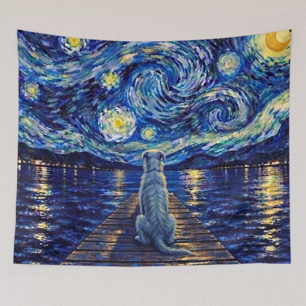 Item preview, Funny Scottish Deerhound Starry Night Painting Bridge Star Mom Dad Kids designed and sold by FurryHavenPH.