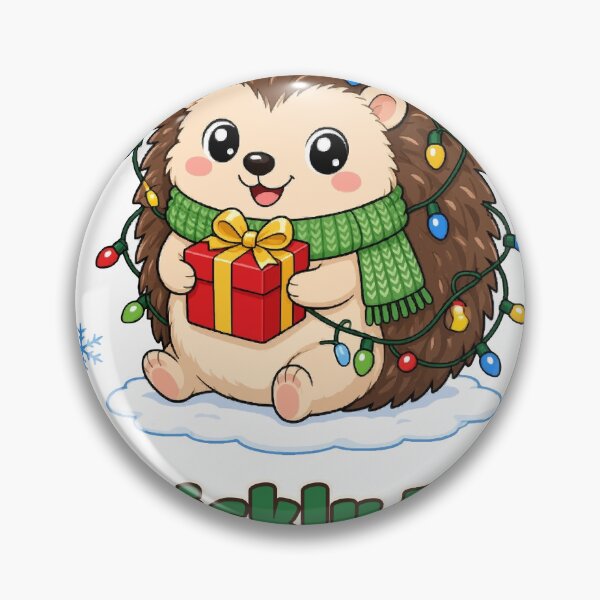 Artikelvorschau, Stacheliger, aber festlicher, niedlicher Igel mit Weihnachtslichtern und Weihnachtsmannmütze entworfen und verkauft von Bornprints.
