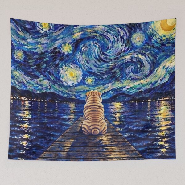 Item preview, Funny Shar Pei Starry Night Painting Bridge Star Mom Dad Kids designed and sold by FurryHavenPH.