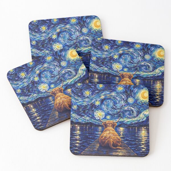 Item preview, Funny Highland Cow Starry Night Painting Bridge Star Boys Girls Kids designed and sold by FurryHavenPH.