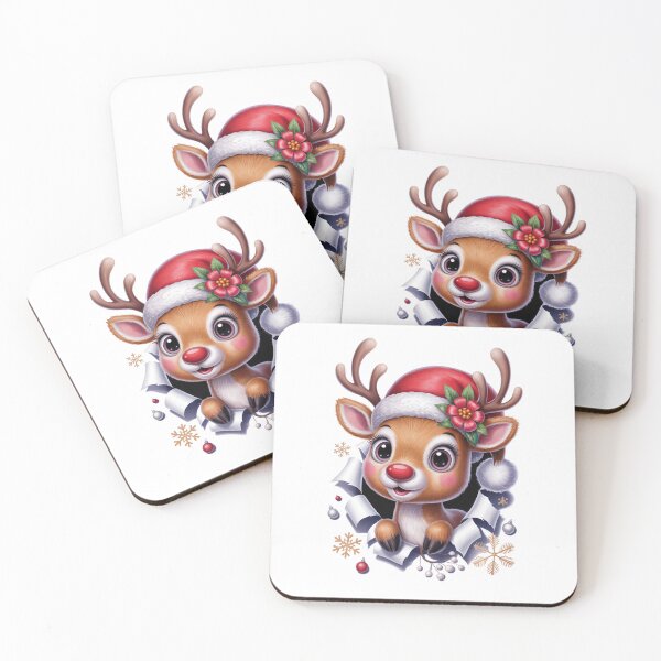 Item preview, Peeking Reindeer Santa Hat Ripped Paper – Cute Holiday Deer Art designed and sold by jkrphoto.