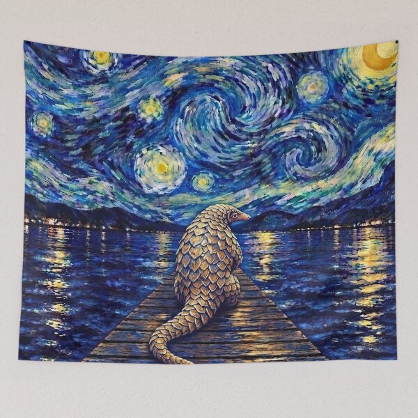 Item preview, Funny Pangolin Starry Night Painting Bridge Star Boys Girls Kids designed and sold by FurryHavenPH.