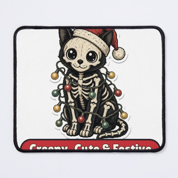 Item preview, Creepy Cute and Festive Skeleton Cat in Christmas Lights designed and sold by Moonlit Tower Art.