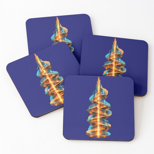 Item preview, Neon Helix Tower - Futuristic Gold Spiral Skyscraper - Cyberpunk Architecture of Light designed and sold by HoMya.