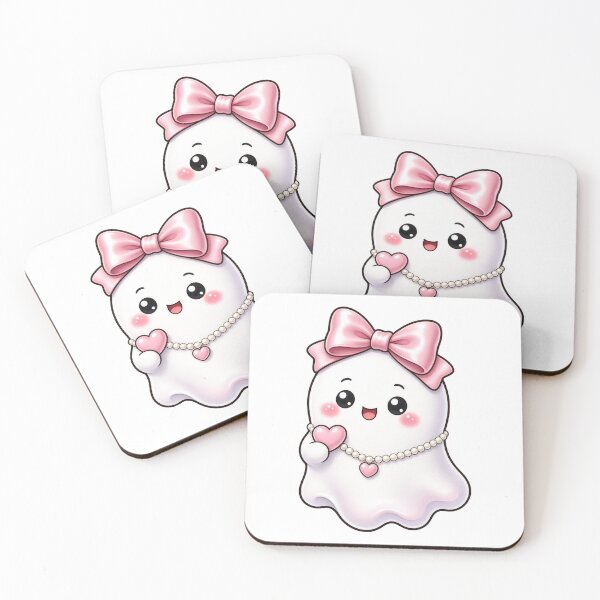 Item preview, Coquette Pink Bow Ghost with Pearls and a Heart designed and sold by Moonlit Tower Art.