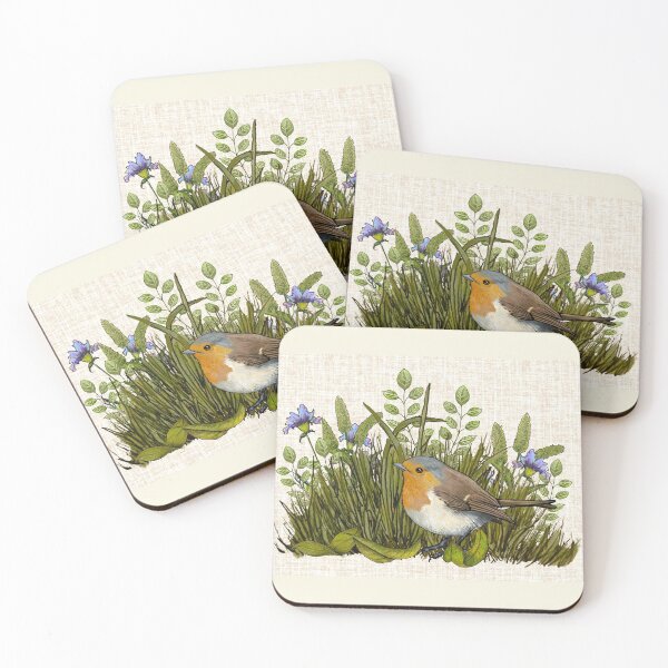 Item preview, Robin BIRD with Leaves and Grasses, Nature Illustration designed and sold by JoyfulWhimsy.