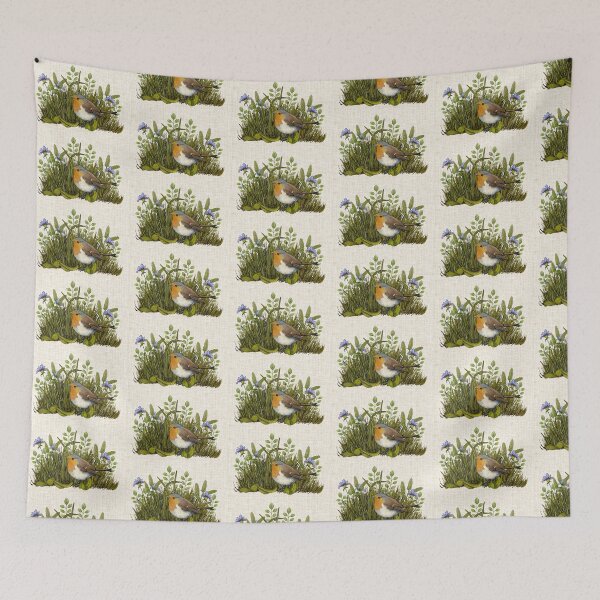 Item preview, Robin BIRD with Leaves and Grasses, Nature Illustration designed and sold by JoyfulWhimsy.