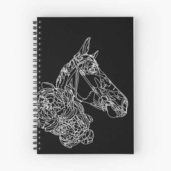Item preview, White Horse Line Art with Peonies Minimalist Dark Mode Equestrian Design designed and sold by TatianaEleonor.
