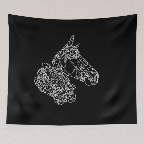 Item preview, White Horse Line Art with Peonies Minimalist Dark Mode Equestrian Design designed and sold by TatianaEleonor.