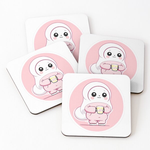 Item preview, Cute Pink Hooded Character Holding Bubble Tea designed and sold by For-Cat Studio.