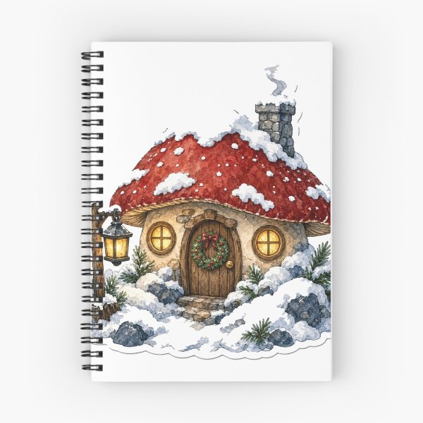 Item preview, Snowy Mushroom Cottage with Glowing Windows designed and sold by Moonlit Tower Art.