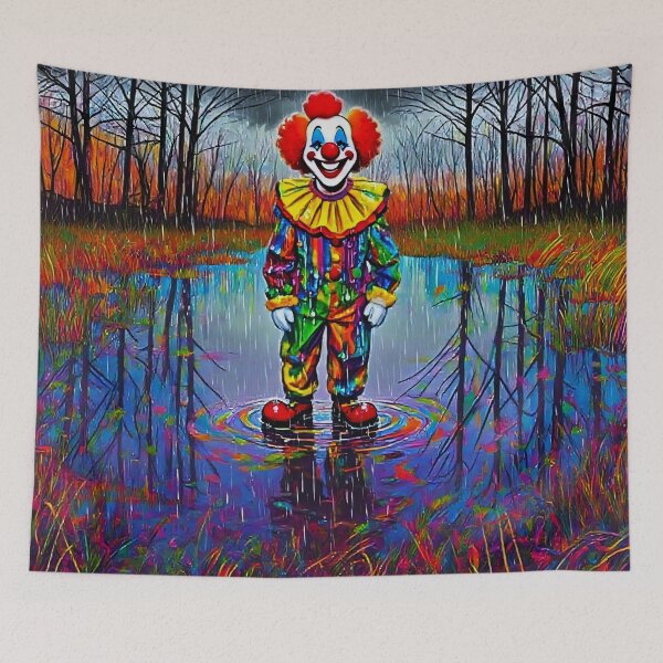 Item preview, Creepy Clown in Rainy Woods - Spooky Halloween Artwork & Dark Surreal Circus Design designed and sold by BLUESKY11a.