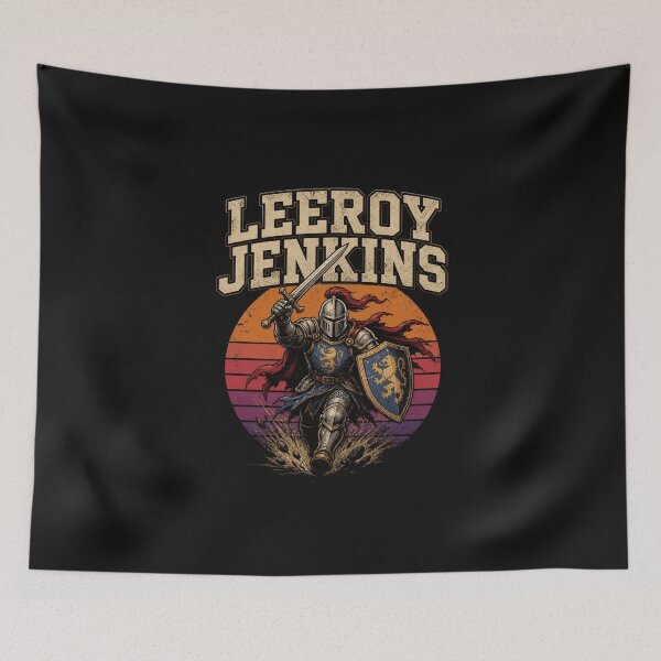 Item preview, Leeroy Jenkins - Retro Knight Charge Gamer Battle Cry designed and sold by Rebel Rewind.