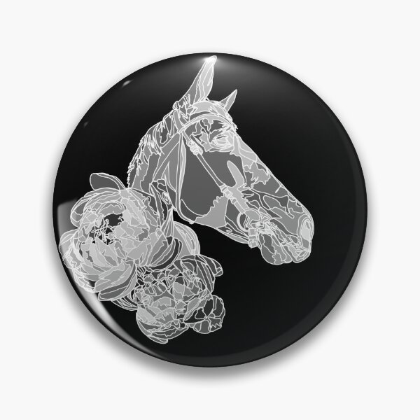 Item preview, White Horse with Peonies Floral Monochrome Dark Mode Illustration designed and sold by TatianaEleonor.