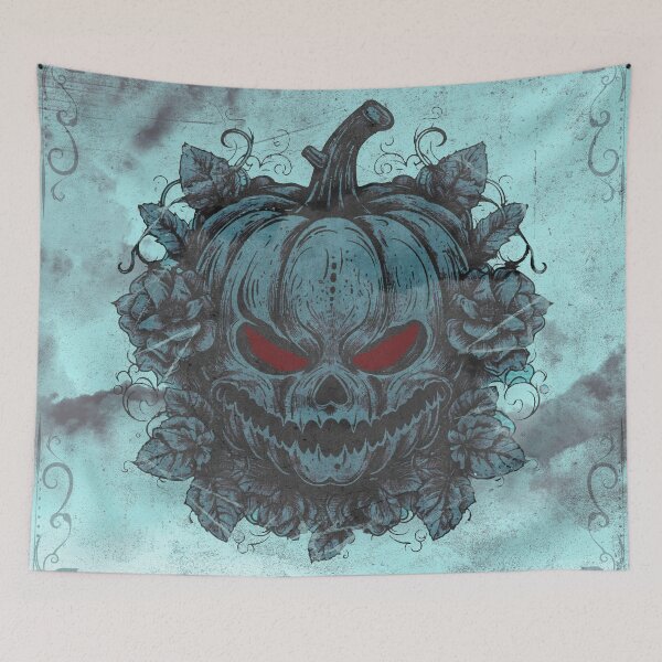 Item preview, Evil Jack O Lantern Blue Skull Pumpkin Roses Halloween designed and sold by Ghoul Enterprises.