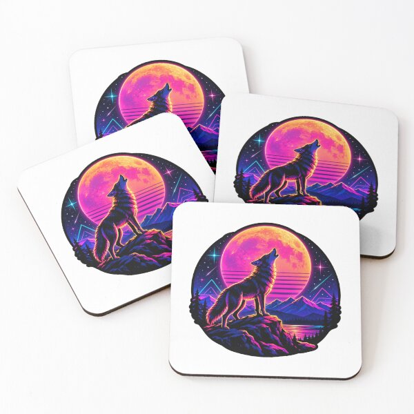Item preview, Retrowave Coyote Howling at the Neon Moon designed and sold by WeirdlyMild.