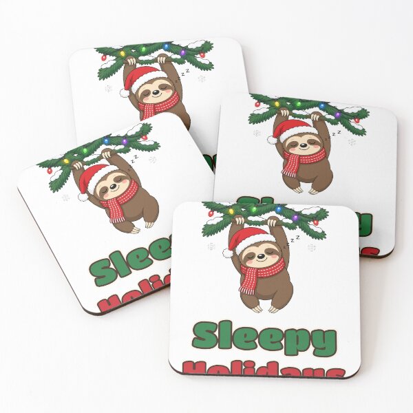 Item preview, Sleepy Holidays Cute Christmas Sloth in Santa Hat and Lights designed and sold by Bornprints.