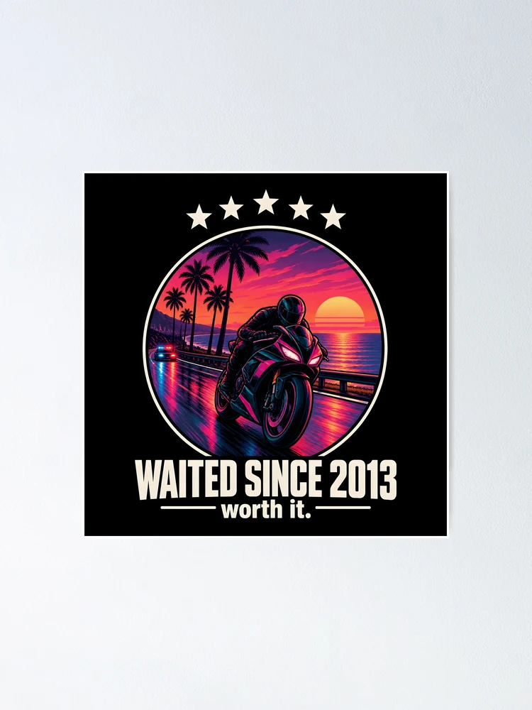 Thumbnail 1 of 3, Poster, Waited Since 2013 Retro Neon Sunset Rider designed and sold by RekiStyle.