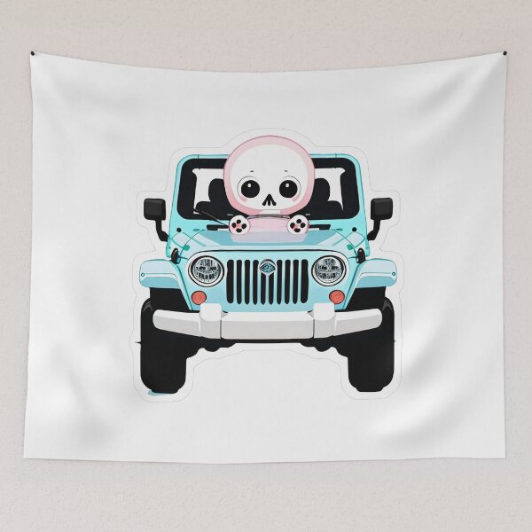 Item preview, Pink Cartoon Character Drives Light Blue Jeep designed and sold by For-Cat Studio.