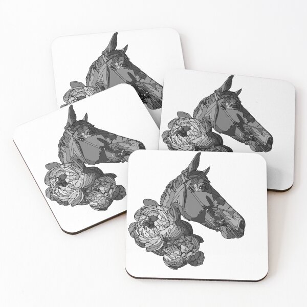 Item preview, ​Monochrome Horse with Peonies Minimalist Grey Shaded Equestrian Design designed and sold by TatianaEleonor.