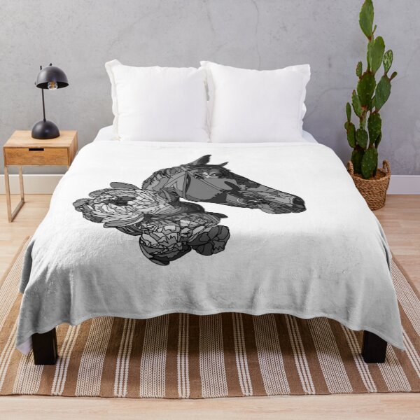 Item preview, ​Monochrome Horse with Peonies Minimalist Grey Shaded Equestrian Design designed and sold by TatianaEleonor.