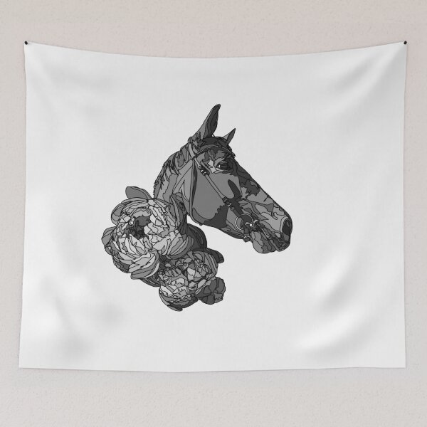 Item preview, ​Monochrome Horse with Peonies Minimalist Grey Shaded Equestrian Design designed and sold by TatianaEleonor.