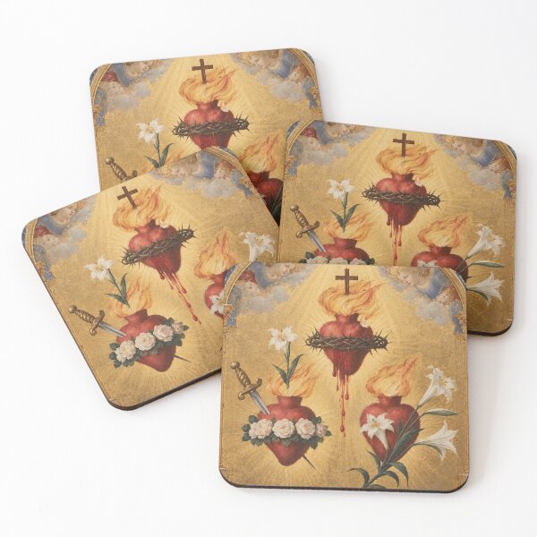 Item preview, The Three Sacred Hearts of Jesus, Mary and Joseph – Traditional Catholic Devotional Art designed and sold by Crux Fidelis.