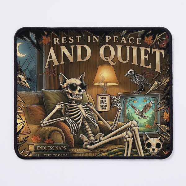 Item preview, Rest in Peace and Quiet - Cozy Skeletal Cat Watching TV Graphic designed and sold by DesignArtique.