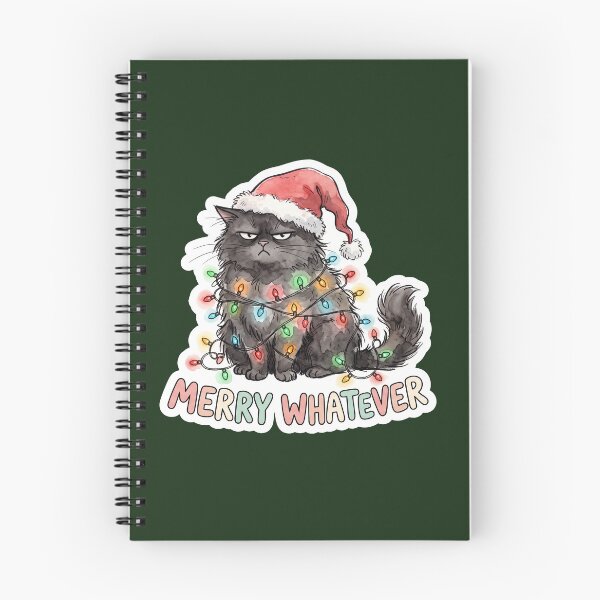 Item preview, Grumpy Black Cat Tangled in Christmas Lights - Merry Whatever designed and sold by BeyaDh.