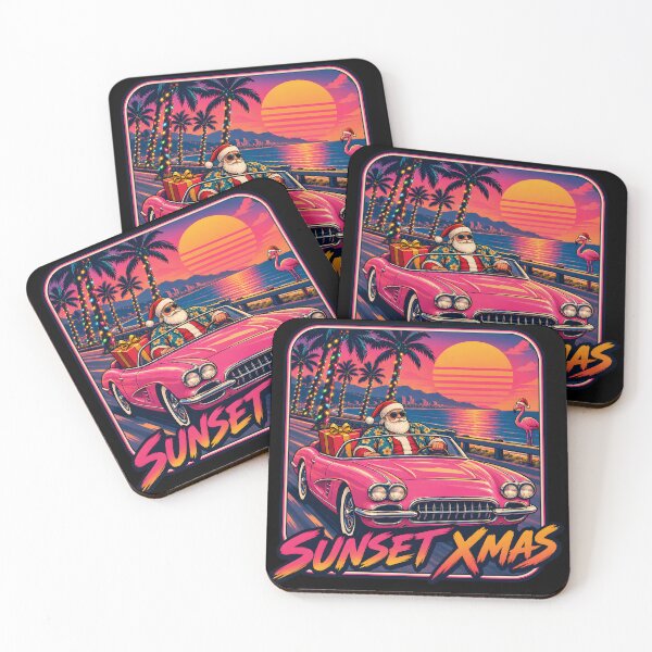 Item preview, Sunset Xmas Retro Tropical Santa Convertible designed and sold by RekiStyle.