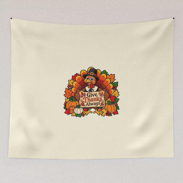 Item preview, Cute Give Thanks Always Turkey & Pumpkins Fall Autumn Illustration designed and sold by CrazyCraftStudio.