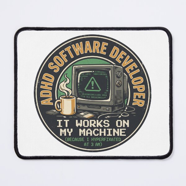 Item preview, ADHD Software Developer Hyperfixation 3 AM Code Retro Badge Design designed and sold by Osmose-Studio.
