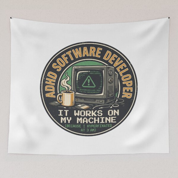 Item preview, ADHD Software Developer Hyperfixation 3 AM Code Retro Badge Design designed and sold by Osmose-Studio.