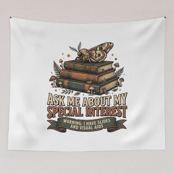 Item preview, Ask Me About My Special Interest Dark Academia Moth Vintage Book Sticker designed and sold by Osmose-Studio.