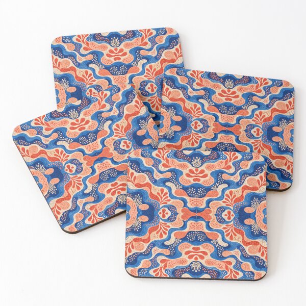 Item preview, Tidal Garden – Blue & Coral Textile Effect Repeat Pattern designed and sold by Paper-Pickle.