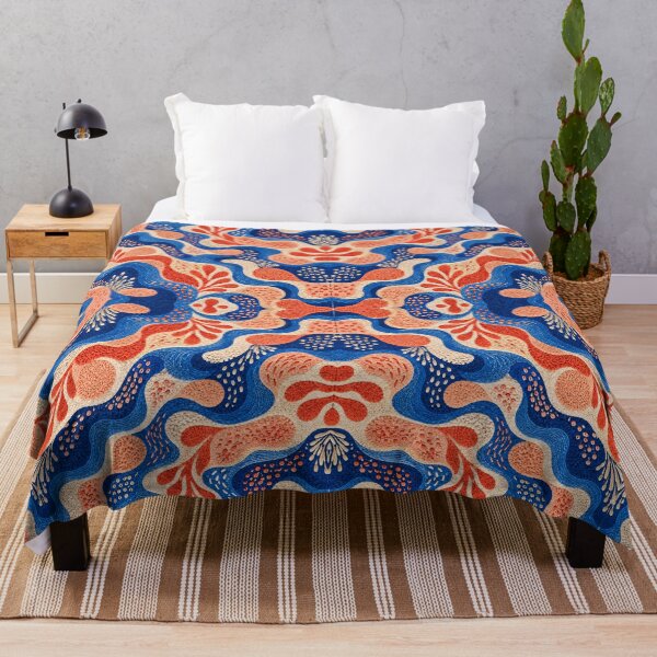 Item preview, Tidal Garden – Blue & Coral Textile Effect Repeat Pattern designed and sold by Paper-Pickle.