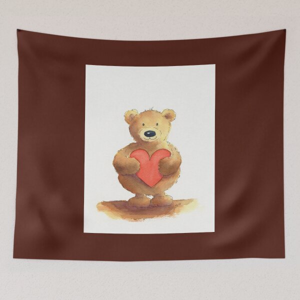 Item preview, Teddy bear holding a red heart, watercolor painting designed and sold by KarenKaspar.