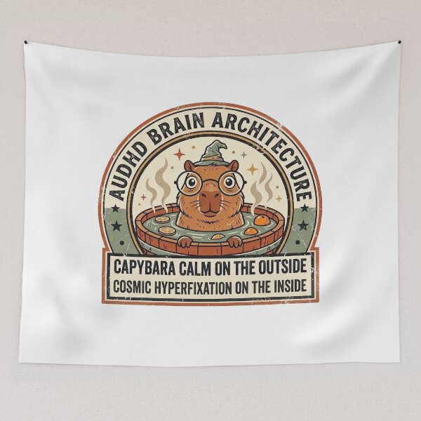 Item preview, AuDHD Brain Architecture Capybara Hyperfixation Vintage Emblem Graphic designed and sold by Osmose-Studio.