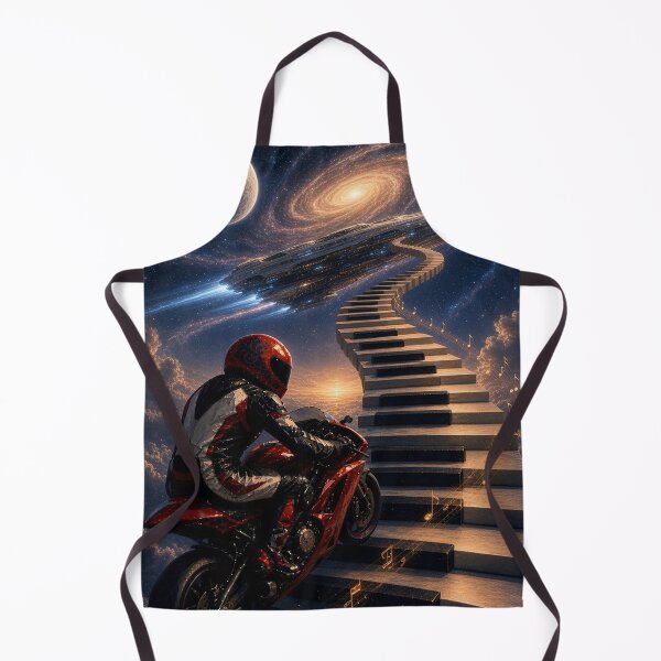 Item preview, Mitchk Galaxy Sonata – Motorcycle Rider at a Piano Staircase Rising into a Spiral Galaxy designed and sold by KGOart.
