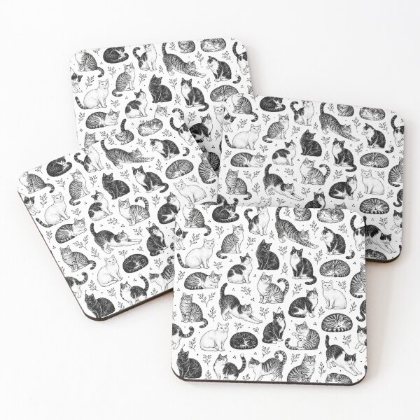 Item preview, Black and White Cats – Vintage Hand\-Drawn Feline Repeating Pattern designed and sold by ndesigns1.