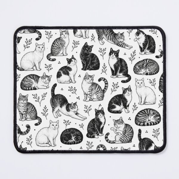 Item preview, Black and White Cats – Vintage Hand\-Drawn Feline Repeating Pattern designed and sold by ndesigns1.
